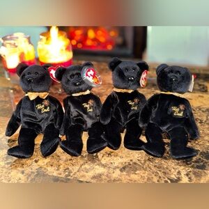 🖤 TY Beanie Babies “The End” Bears Set of 4 • 1999 Retired • Black Gold Bow